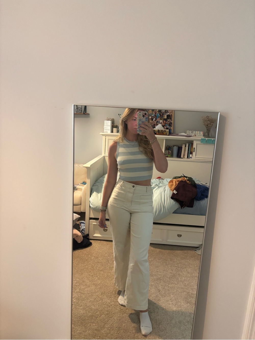 White and blue Zara top